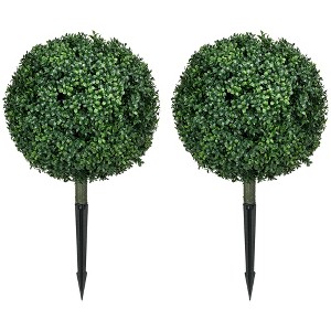 Wooakway 27.6"H Set of 2 Ball Boxwood Artificial Tree Artificial Topiary Artificial Plant with Ground Stakes for Indoor/Outdoor D¨¦cor - 1 of 4