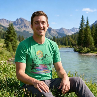 Мужские футболки Crazy Dog T-Shirts, Inc. Mens Funny T Shirts Rainbow River Cool Nature Graphic Tee for Men - Crazy Dog Men's T Shirt For Campers Green M — фото 3