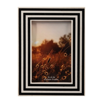 Sagebrook Home 4" x 6" Decorative Photo Frame - Contemporary Polyresin Black and White Dimensional Line Design Picture Frame - Home