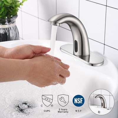 Brushed Nickel Touchless Bathroom Faucet with Drain Assembly