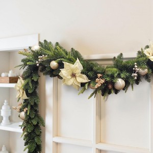 MOEPISY 9 FT LED Christmas Garland with Gold Flower and Berries, Multi-Function Christmas Garland with 50 Warm White LED Lights - 1 of 4