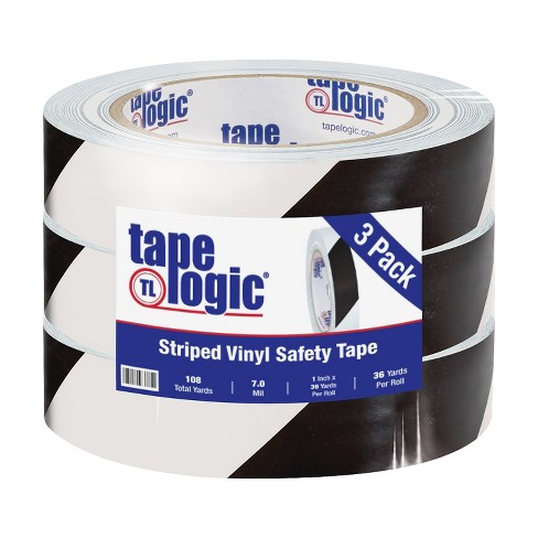 Tape Logic Striped Vinyl Tape 7.0 Mil 1 x 36 yds. Black/White 3/Case  T91363PKBW