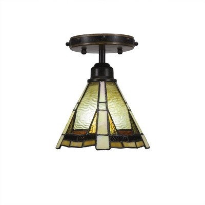 Toltec Lighting Blacksmith 1 - Light Flush Mount in  Painted Wood/Dark Granite with 7" Zion Art Glass Shade