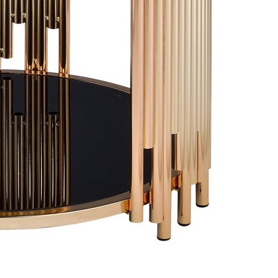 Tanquin 25" Round Black Glass & Gold Metal End Table