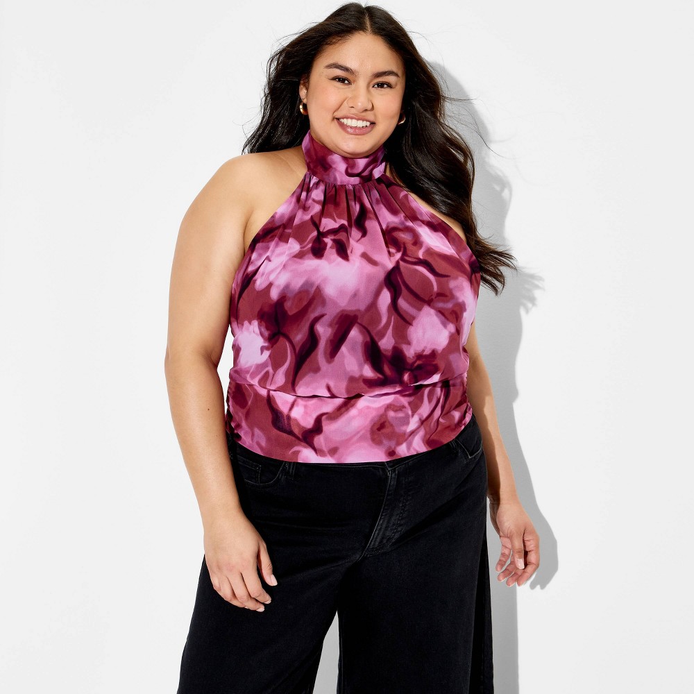 Women's Chiffon Halter Top - Wild Fable™ Pink Floral XXL