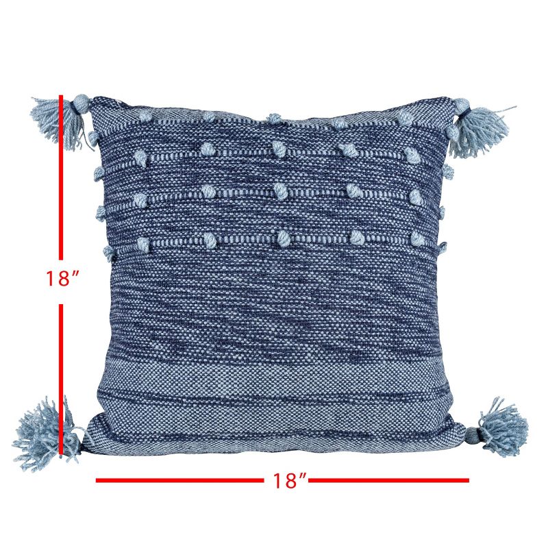 Blue with Corner Tassels 18X18 Hand Woven Filled Outdoor Pillow - Foreside Home & Garden, 6 of 7