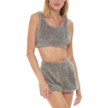 Cozy Cami Crop Top and Shorts Set Woman's Fuzzy Activewear Yoga Exercise Running