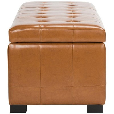 Transitional Saddle Brown Tufted Storage Bench with Beech Wood Frame