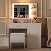 Makeup Vanity Desk with Mirror and Lights, White Vanity Desk with 5 Large Drawers, 9 LED Bulbs & Three Tiers of Open Shelves for Bedroom - 4 of 4