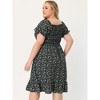 Agnes Orinda Women's Plus Size Smock Ruffle Short Sleeve Floral Flared Flowy Dresses - 4 of 4