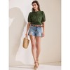 INSPIRE CHIC Women's Summer Crochet Hollow Out Floral Ruffle Neck Puff Short Sleeve Button Down Blouse - 3 of 4