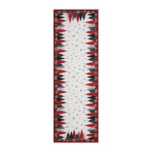 Washable Christmas Living Room Rugs, Winter Holiday Christmas Tree Snowflake Print Bedroom Rugs, Buffalo Plaid Non Slip Carpet for Dining Room - 1 of 4