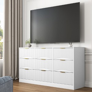 63'' Wooden 9-Drawer Dresser with Large Deep Drawers and Multi-purpose and Modern Design and Wavy Drawer Panels - 1 of 4