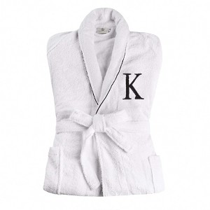 Modern Cotton Absorbent Traditional Adult Unisex Solid with Monogram Bath Robe by Blue Nile Mills - 1 of 4