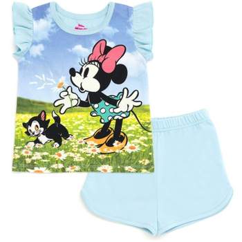 Disney Minnie Mouse Lilo & Stitch Little Mermaid Ariel Floral Girls T-Shirt and French Terry Shorts Outfit Set Toddler