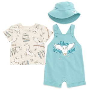 Harry Potter Hermione Hedwig Owl Ron Weasley Baby French Terry Short Overalls T-Shirt and Hat 3 Piece Outfit Set Newborn to Infant - 1 of 4