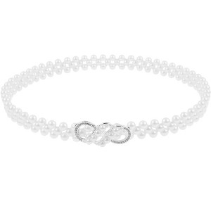 INSPIRE CHIC Women's Pearl Belt Crystal Rhinestone Retro Elastic Thin Waist Belt for Wedding Dress - 1 of 4