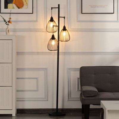 Aukfa 66.1" Modern Tree Floor Lamp with 3 Adjustable Cage Lampshades – Elegant Lighting for Bedroom, Living Room & Office