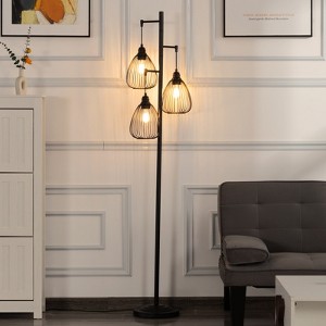 Aukfa 66.1" Modern Tree Floor Lamp with 3 Adjustable Cage Lampshades – Elegant Lighting for Bedroom, Living Room & Office - 1 of 4