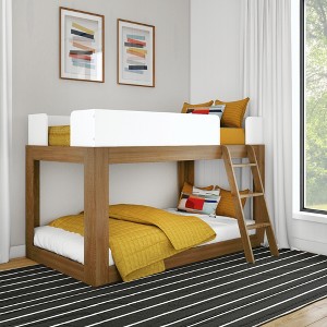 Max & Lily Solid Wood Bunk Bed, Mid-Century Modern Twin over Twin Bunk Beds for Kids - 1 of 4