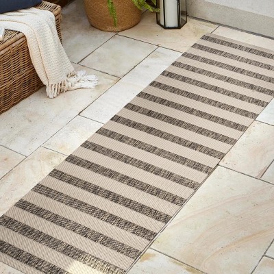 Reversible Beige and Brown Stripe Synthetic Area Rug