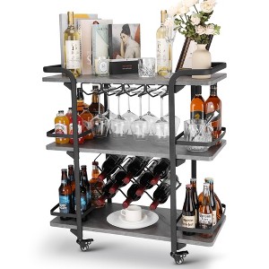 ZACHVO 3-Tier Bar Cart with Glass Holders & 8 Bottle Racks, Modern Kitchen Cart on Wheels, for Home & Outdoor - 1 of 4