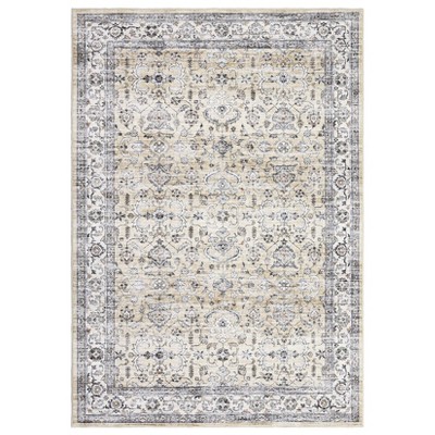Washable Vintage Oriental Rug Non Slip Low Pile Rug Soft Throw Floor Cover Floral Foldable Indoor Carpet for Living Room Bedroom,Camel/6'×9'