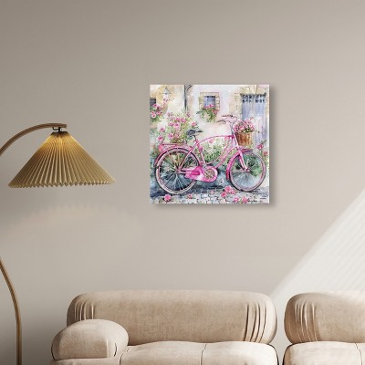 Glam Pink Bicycle with Roses Canvas Wall Art, 24" x 24"