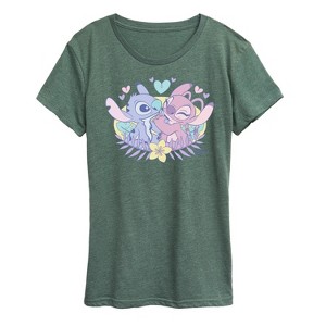 Women's - Lilo and Stitch - Stitch and Angel Flower Short Sleeve Graphic T-Shirt - 1 of 4