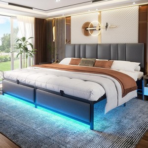 Aheaplus Headboards with LED Light, Height Adjustable Bed Frame with Headboard - 1 of 4