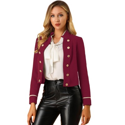 Allegra K Women's Vintage Steampunk Open Front Button Decor Casual Jacket  Burgundy Large : Target