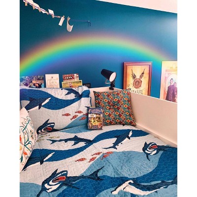 Blue Cotton Twin Reversible Shark Quilt Set
