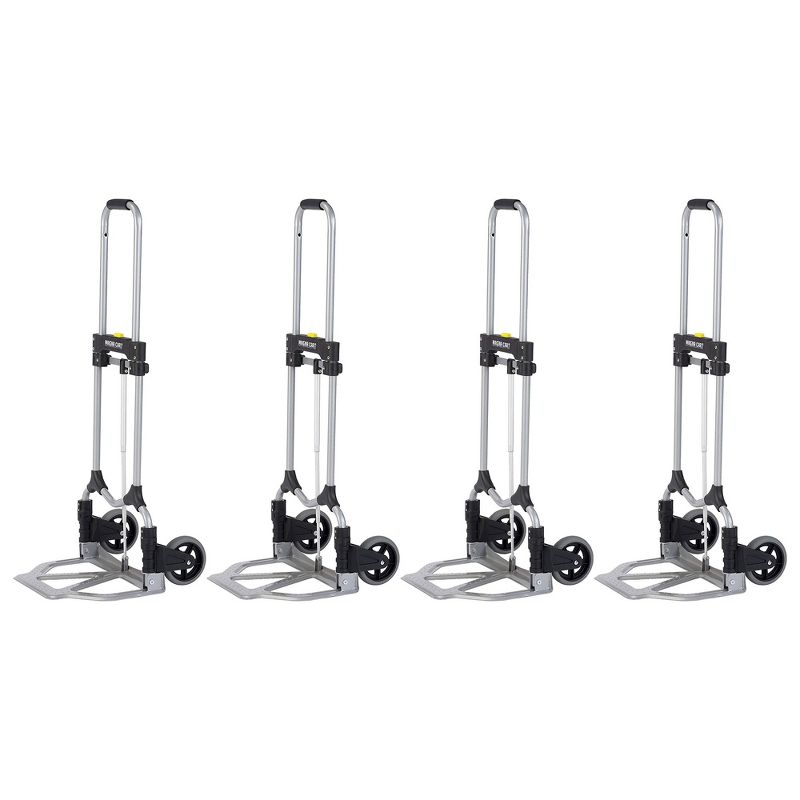 Magna Cart Personal 160lb Capacity MCI Folding Steel Luggage Hand Truck Cart w/ Telescoping Handle, Silver/Black (4 Pack), 1 of 7