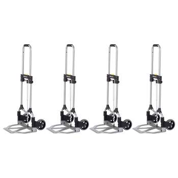 Magna Cart Personal 160lb Capacity MCI Folding Steel Luggage Hand Truck Cart w/ Telescoping Handle, Silver/Black (4 Pack)