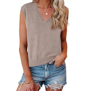 INSPIRE CHIC Women's V-Neck Sleeveless Uniform Classic Knitted Pullover Sweater Vest - 1 of 4