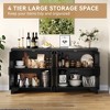 Homhougo 62 Inch Rattan Sideboard Buffet Cabinet, 4-Door Kitchen Storage Cabinet with Shelves Black - 3 of 4