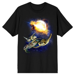 Turtles Surfing Through Space Men's Black T-shirt - 1 of 1