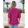 Womens Short Sleeve Lightweight Sweaters Crewneck Knit Pullover Tops with Crochet Sleeve Casual Crochet Blouse Shirt for Spring, Summer - 3 of 4