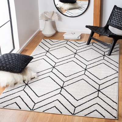 Ivory & Black Geometric Hand-Knotted Synthetic Area Rug, 5'1" x 7'6"