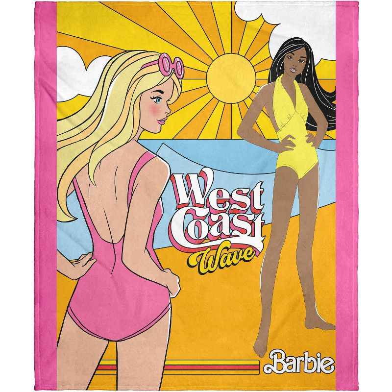 Mattel Barbie West Coast Wave Beach Nikki Plush Soft Throw Blanket Wall Scroll Multicoloured, 1 of 4