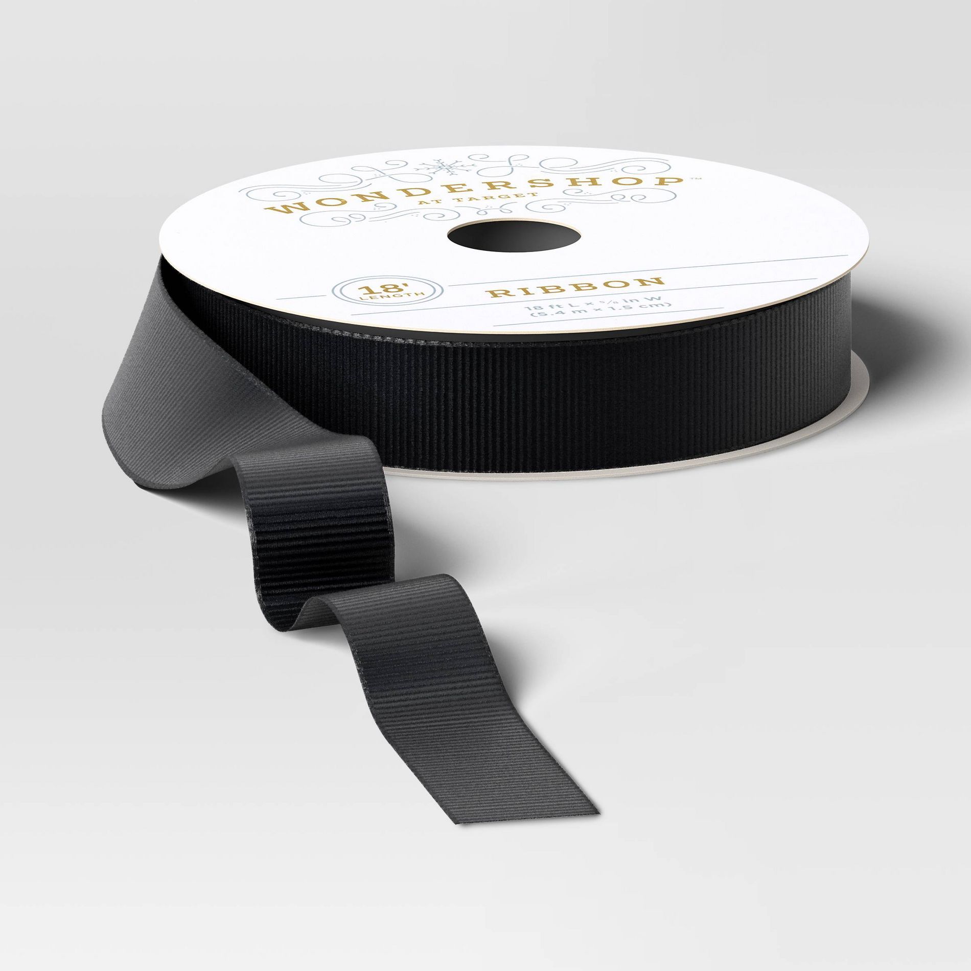 18' Christmas Fabric Ribbon Black Grosgrain - Wondershop™