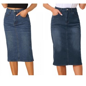 Allegra K Women's Casual High Waist Stretchy Midi Jean Skirt 2 Packs - 1 of 4