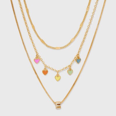Girls' Multi Hearts Initial Necklace Set - art class™