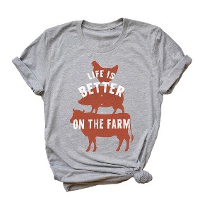 Simply Sage Market Women's Life Is Better On The Farm Colorful Short Sleeve Graphic Tee - 1 of 2