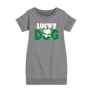 - Peanuts - Snoopy Lucky Dog Graphic Short Sleeve Fleece Dress - 1 of 4