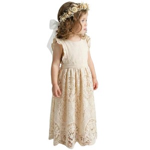 2Bunnies Girls' 3T-10yr Jasmine Lace Crochet Boho Communion Rustic Girl Dress Ivory 6