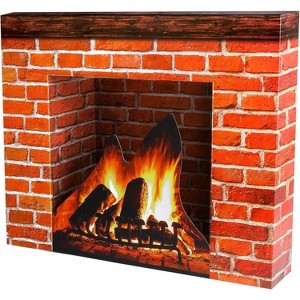Christmas Cardboard Fireplace Prop- 3D Artificial Red Brick Cardboard Fireplace-Christmas Decoration - 1 of 4