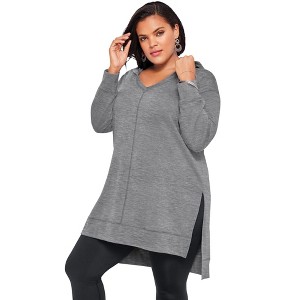 Roaman's Women's Plus Size French Terry Hoodie Tunic Sweatshirt - 1 of 4