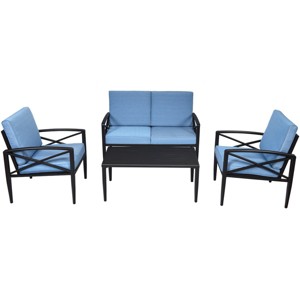 Tangkula 4-Piece Outdoor Aluminum Patio Conversation Set Cushioned Sofa Chair with Coffee Table - 1 of 4
