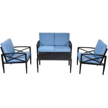 Tangkula 4-Piece Outdoor Aluminum Patio Conversation Set Cushioned Sofa Chair with Coffee Table